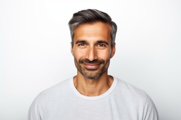 handsome mid adult man smiling on white background