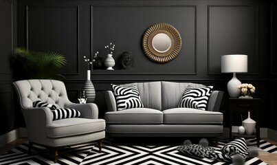 Nursery background flat design top view eclectic vibrant nursery theme 3D render black and white