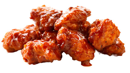  Ultra-HD macro shot of boneless buffalo wings drizzled with tangy sauce, transparent background