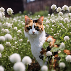 cat and flowers