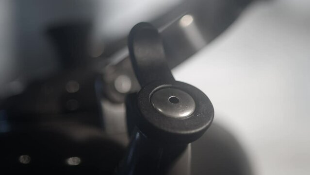 Kettle Boiling -  Steaming nozzle closed hand flips open front view MCS