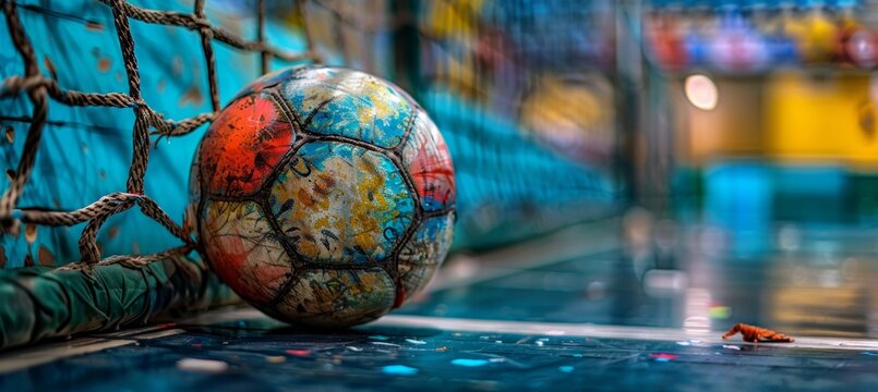 Exciting handball goal celebration moment at the summer olympics captured in a close up shot