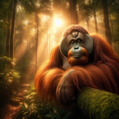 Orangutan Eating in a Conservation Forest