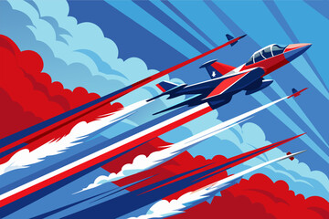 A red and white plane soaring through the sky, showcasing its vibrant colors against the blue backdrop.
