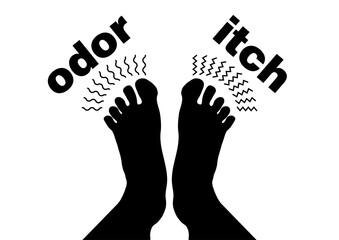 足のかゆみや匂いのシルエット。人間の足の悩み。