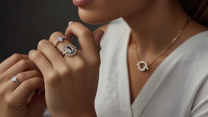 very attractive and beautiful woman showing her hands with jewelry, hands touching water