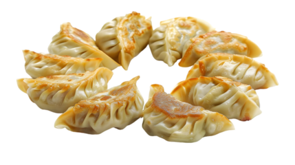 Veggie potstickers arranged in a circular pattern on a, transparent background