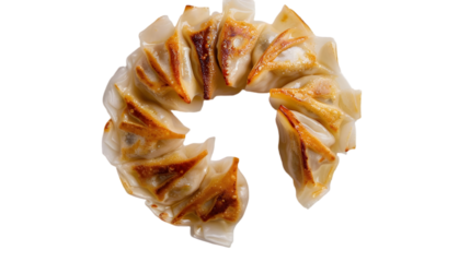  Veggie potstickers arranged in a circular pattern on a, transparent background