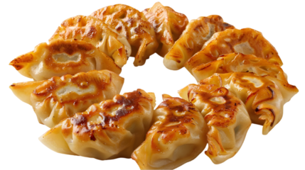  Veggie potstickers arranged in a circular pattern on a, transparent background