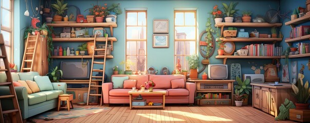 Obraz premium Playroom background flat design top view minimalist interactive space theme water color Triadic Color Scheme