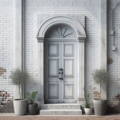 Image of a Grey Door and Brick Wall