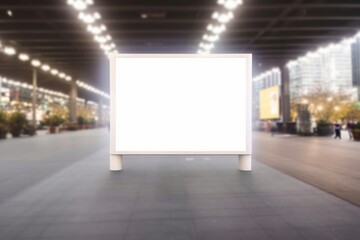 mock up of large blank white billboard on walkway with blur background