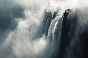 Majestic waterfall in misty landscape - Powered by Adobe