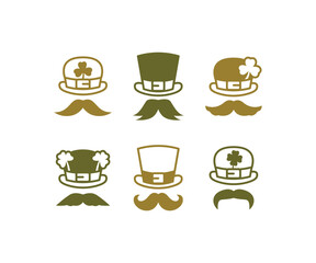st patricks day leprechaun green hat shamrock clover four leaf lucky vector icon design simple flat illustration collections sets