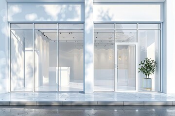 contemporary shop front mockup with clean white facade and glass windows blank template