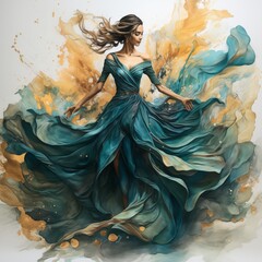 Oil paint girl dancing dress