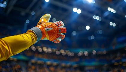 Handball goalkeeper s intense focus during penalty, illustrating olympic sport concentration