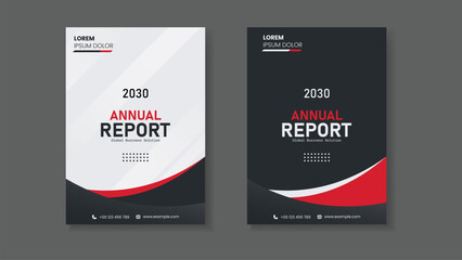 Two vertical annual report covers with red and white stripes, suitable for financial reports or business presentations with a modern design.