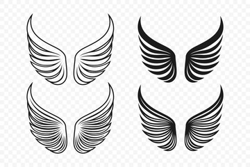 Obraz premium Vector Wing Icon Set. Vintage Angel Wings Silhouette, Icons, Logo Design Template, Clipart Collection. Cupid, Bird Wings. Vector Illustration