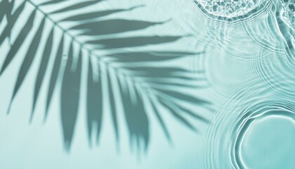 Beautiful water surface with tropical leaf shadow. Pure water background for cosmetic, spa product.