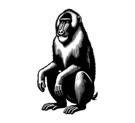 Mandrill vintage hand drawn vector primate illustration