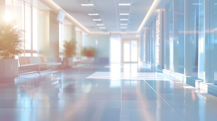 BLURRED MEDICAL BACKGROUND, MODERN HOSPITAL HALL, LIGHT INTERIOR