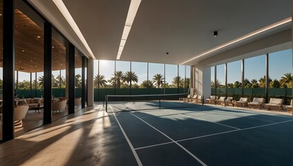 A luxurious club tennis court exudes elegance with its immaculate surface and sophisticated surroundings, promising unparalleled sporting experiences ai_generated