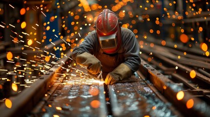 industrial image of welder with fire sparks