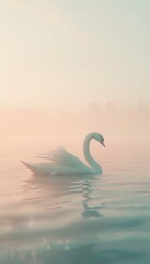 Fototapeta premium Craft a close-up shot of a swan gliding gracefully on a tranquil lake, capturing the subtle ripples in the water and the fine details of its feathery plumage Enhance the image with a photorealistic ap