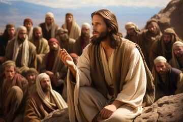 Sacred narrative: Jesus sermon on mount biblical drama, biblical - immersing in e timeless wisdom and transformative message , brought to life in a captivating biblical portrayal.