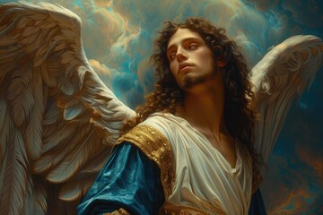 Archangel Gabriel, celestial messenger and defender, bearer of divine strength, singularly revered across judaism, christianity, and islam.