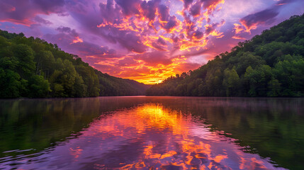 Enchanting Sunset Over Serene WV Landscape: Vivid Play of Colors