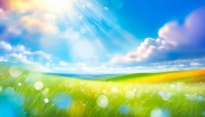 Fototapeta premium きらめく草原の水彩画イラスト
