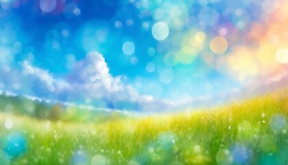 Fototapeta premium きらめく草原の水彩画イラスト