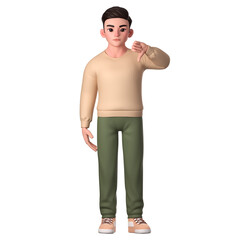 Fototapeta premium Man character showing thumbs down with his left hand, 3D Character Illustration.