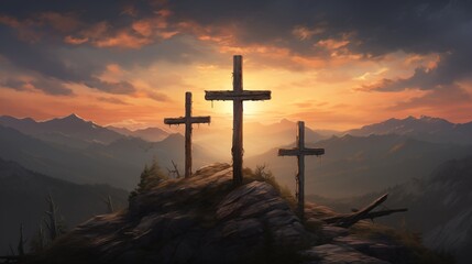 Three cross on mountain