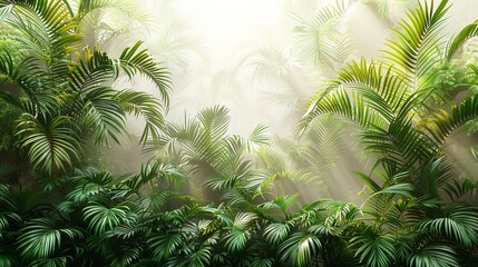 Lush greenery with tall trees, thick undergrowth, and vines in a thriving tropical jungle setting