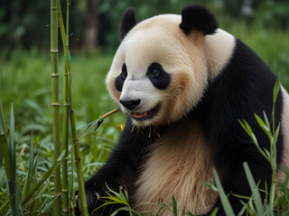 Fototapeta premium Giant panda eating bamboo