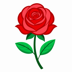 a high-resolution vector art illustration of minimal red rose flower leaves on a solid white background