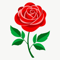 a high-resolution vector art illustration of minimal red rose flower leaves on a solid white background