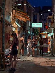 Naklejka premium nightlife in Mediterranean seacoast town