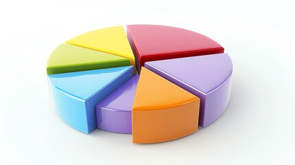 Obraz premium 3D pie chart with colorful sections on a white background, colorful 2D illustration in the flat design style, 45 degree angle, high resolution, high quality, high detail, sharp focus, studio photo, in