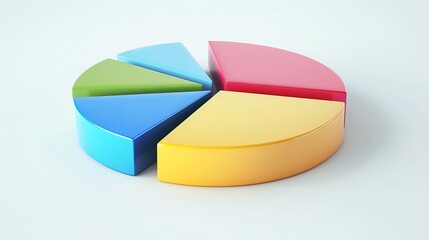 Obraz premium 3D pie chart with colorful sections on a white background, colorful 2D illustration in the flat design style, 45 degree angle, high resolution, high quality, high detail, sharp focus, studio photo, in