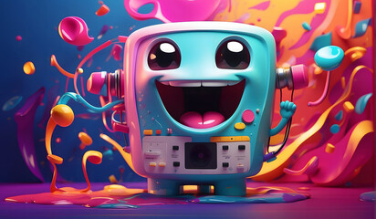 Cheerful 3D Rendered Smiley Face: Vibrant Colors and Playful Background