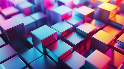 A mesmerizing array of geometric shapes creating a 3D illusion on a modern abstract background with vibrant gradients and shadows.