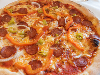 Pepperoni and Bell Pepper Diavolo Pizza Close-up