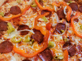 Pepperoni Pizza Diavolo with Red Peppers and Onions