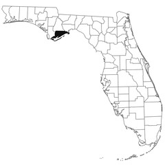 Map of Franklin County in Florida state on white background. single County map highlighted by black colour on Florida map. UNITED STATES, US