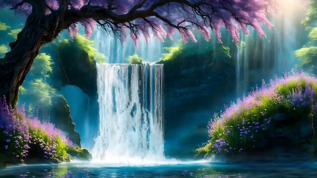 Waterfall in the forest. Seamless looping time-lapse 4k video animation background
