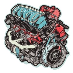 Cylinder head combustion engine isolated on white background, Sticker, Cheerful, Bold Colors, Street Art, Contour, , White Background, Detailed 